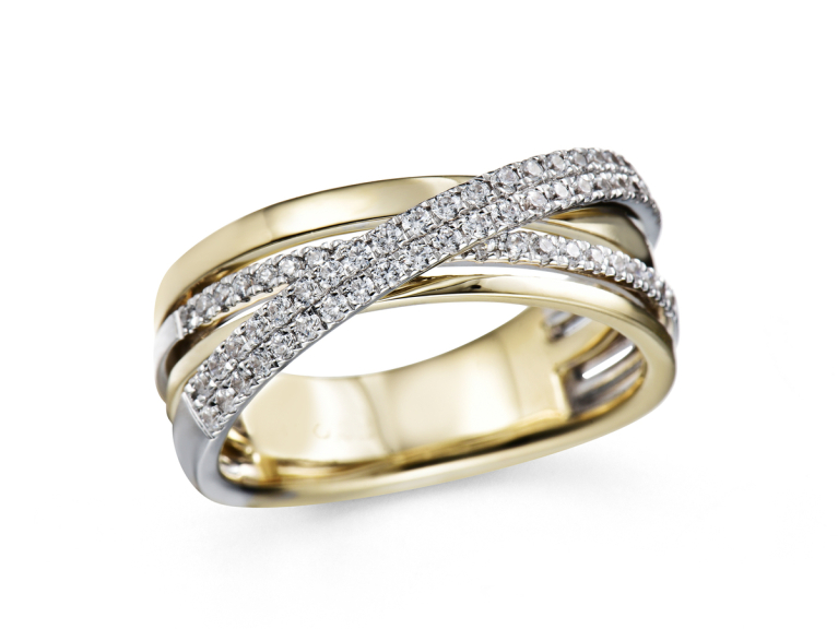 18ct Yellow & White Gold Multi-Strand Diamond Set Crossover Dress Ring