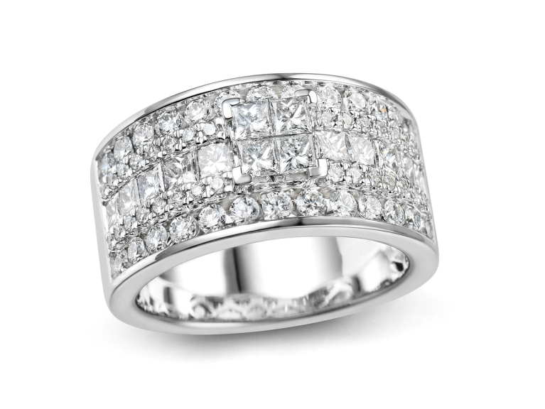 18ct White Gold Diamond Set Five Row Dress Ring