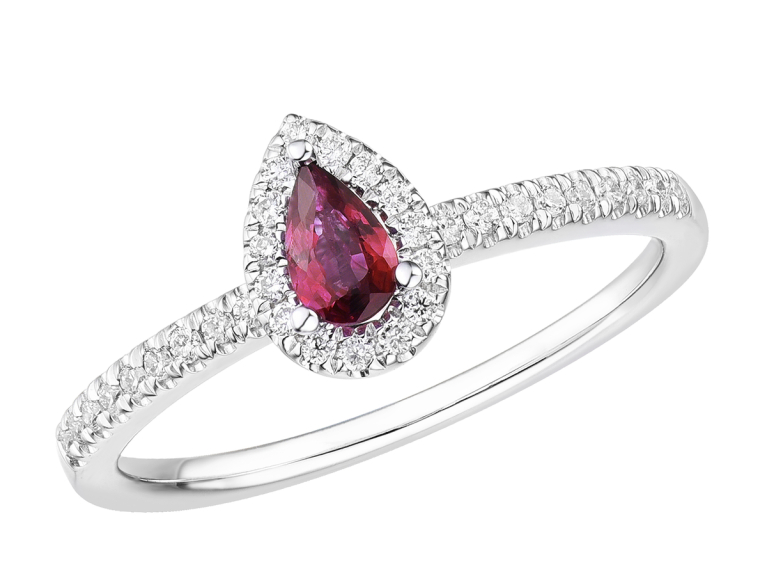 18ct White Gold Pear Shaped Ruby & Diamond Set Cluster Ring