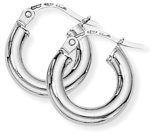 9ct White Gold Classic Polished Hoop Earrings