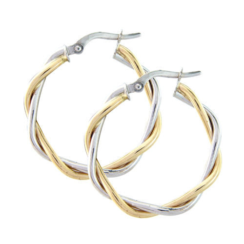 9ct Yellow & White Gold Twist Hoop Earrings