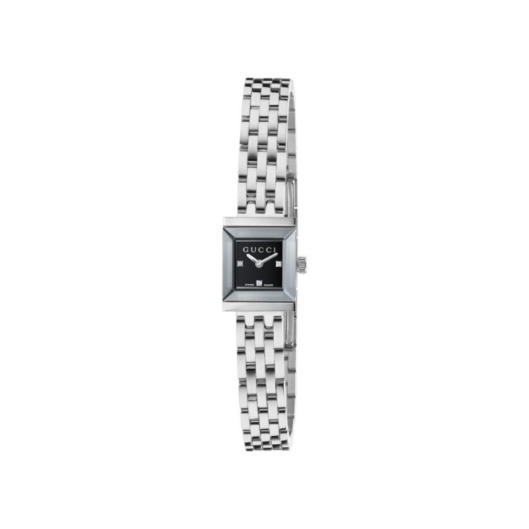 Gucci G-Frame Black Diamond Set Dial Stainless Steel Womens Quartz Watch YA128507