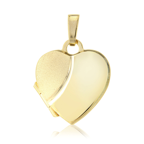 9ct Gold Heart Shaped Satin & Polished Finish Locket Pendant Necklace