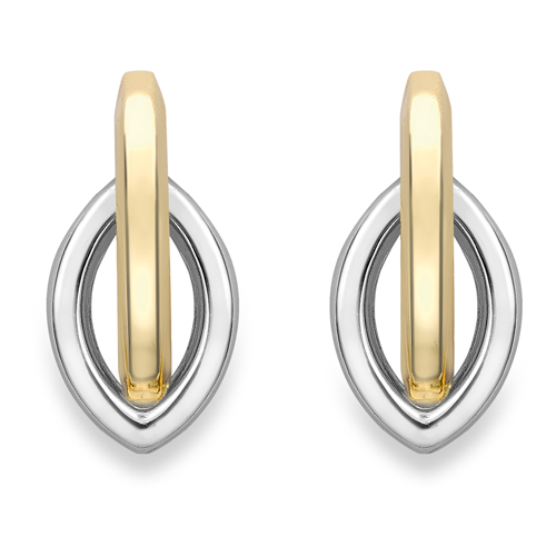 9ct Yellow & White Gold Oval Stud Earrings