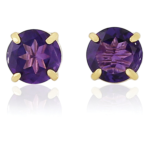 9ct Gold Round Amethyst Claw Set Stud Earrings