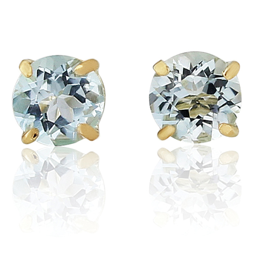 9ct Gold Round Blue Topaz Claw Set Stud Earrings