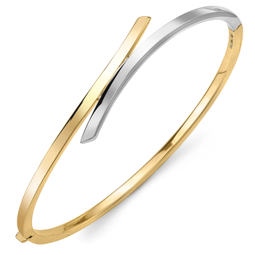 9ct Yellow & White Gold Oval Hinged Crossover Design Bangle