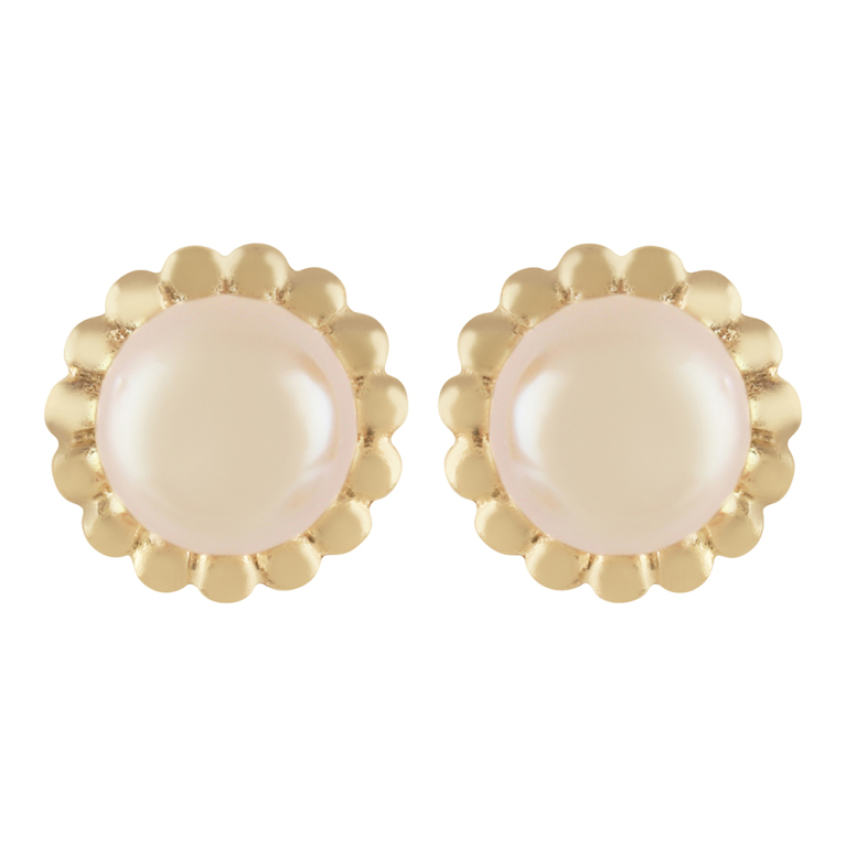 9ct Gold Pearl & Rope Surround Stud Earrings