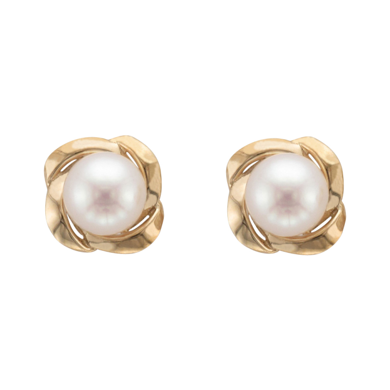 9ct Gold Pearl & Woven Surround Stud Earrings