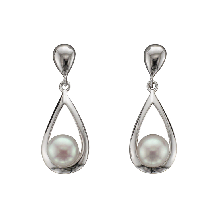 9ct White Gold Pearl Set Drop Earrings