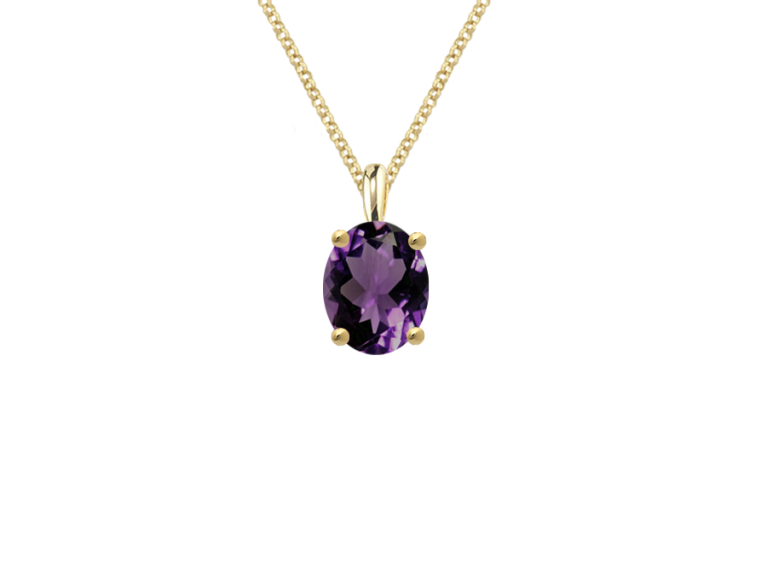 9ct Gold Oval Amethyst Claw Set Pendant Necklace