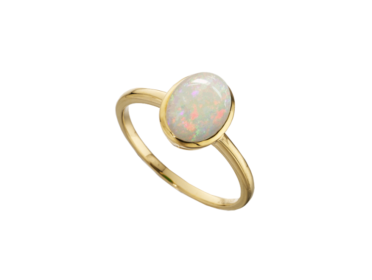 9ct Gold Oval Opal Rubover Set Dress Ring