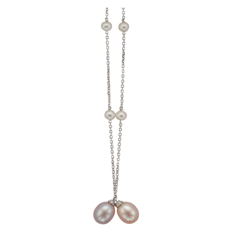 18ct White Gold Multi-Colour Pearl Pendant Necklace