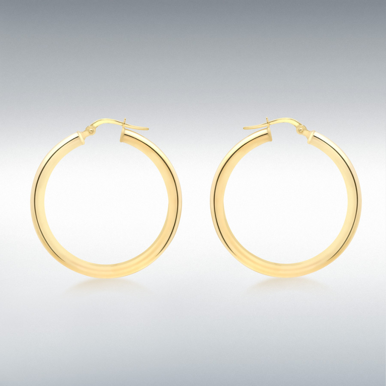 9ct Gold Plain Polished 30mm Hoop Earrings