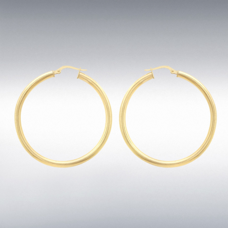9ct Gold Plain Polished 35mm Hoop Earrings
