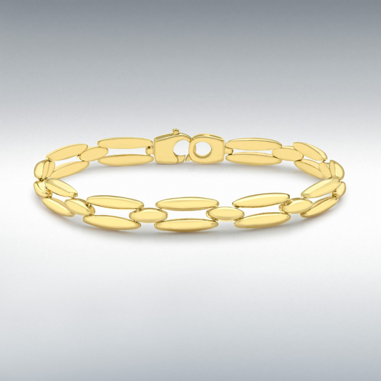 9ct Gold Oval Lozenge Link Rectangular Design Bracelet