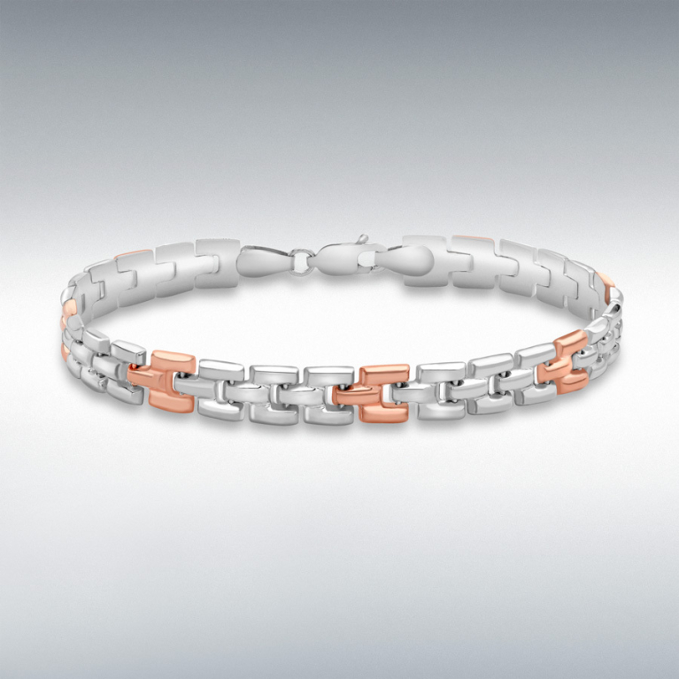 9ct White & Rose Gold Brick Link Bracelet