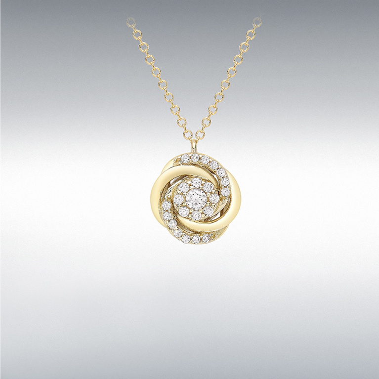 9ct Gold Cubic Zirconia Rose Swirl Pendant Necklace