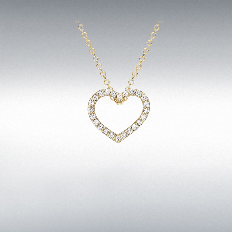 9ct Gold Cubic Zirconia Set Openwork Heart Pendant Necklace