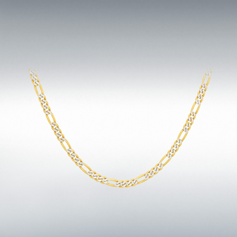 9ct Yellow & White Gold Figaro Chain Link 18" Necklace