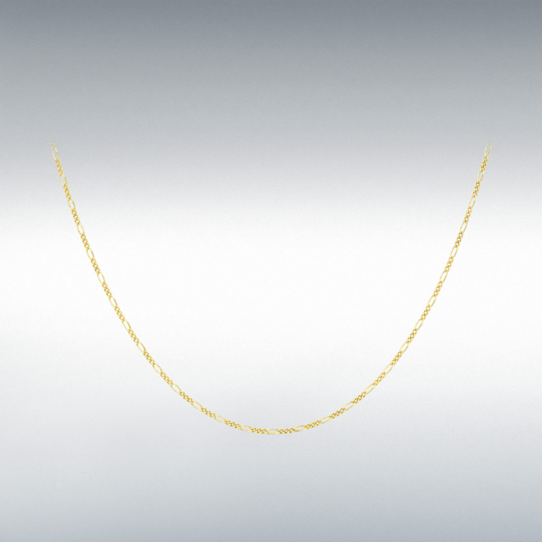 9ct Yellow Gold Diamond Cut Figaro Chain Link 18" Necklace