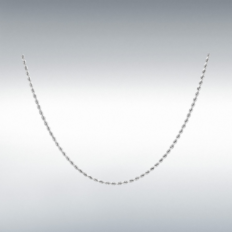 9ct White Gold Hollow Diamond Cut Rope Chain Link 18" Necklace