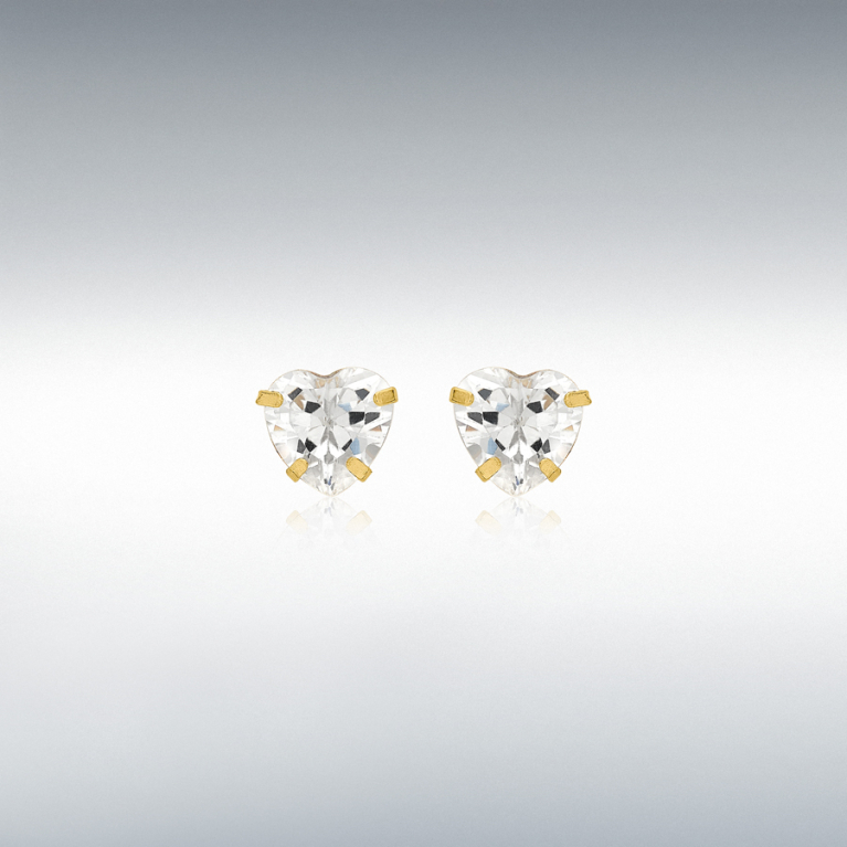 9ct Gold Claw Set Cubic Zirconia Heart Stud Earrings
