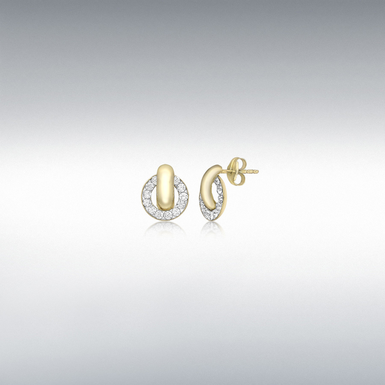 9ct Gold Crystal Set Circle Link Stud Earrings