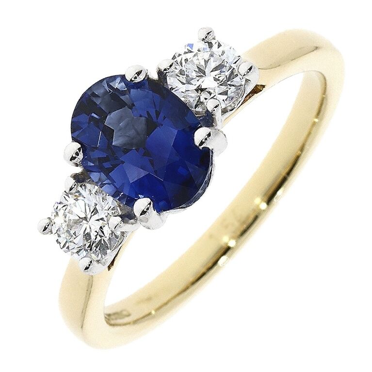 18ct Gold & Platinum Sapphire & Diamond Set Three Stone Trilogy Ring