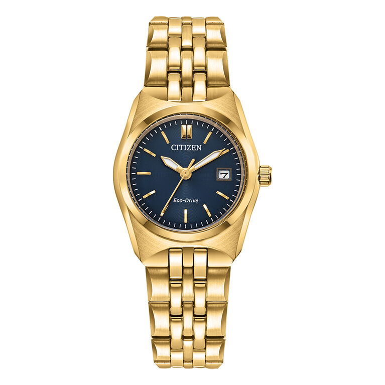 Citizen Eco-Drive Corso Blue Dial Gold Plated Womens Watch EW2293-56L