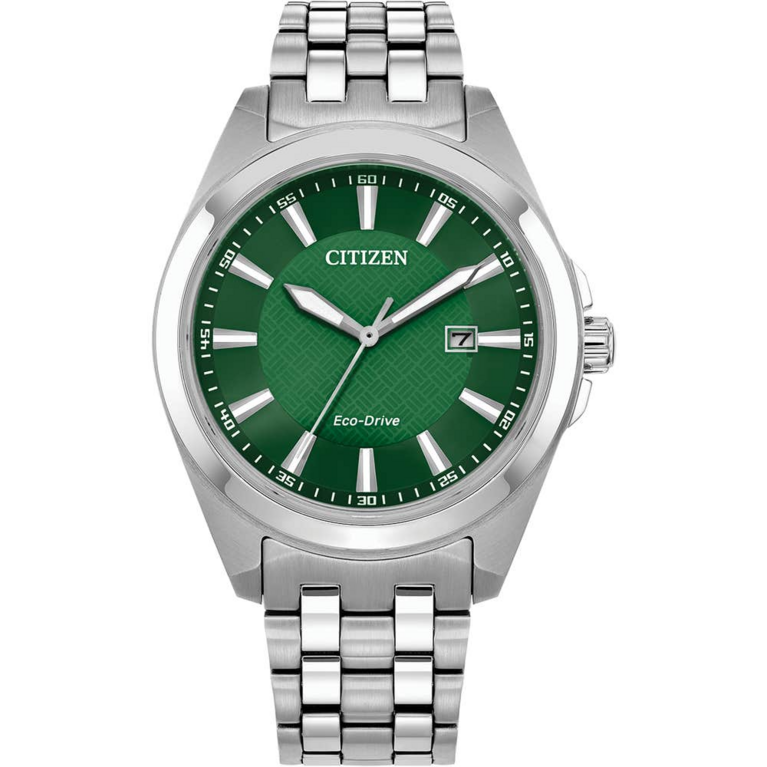 Citizen Eco-Drive Green Dial Stainless Steel Mens Watch BM7530-50X