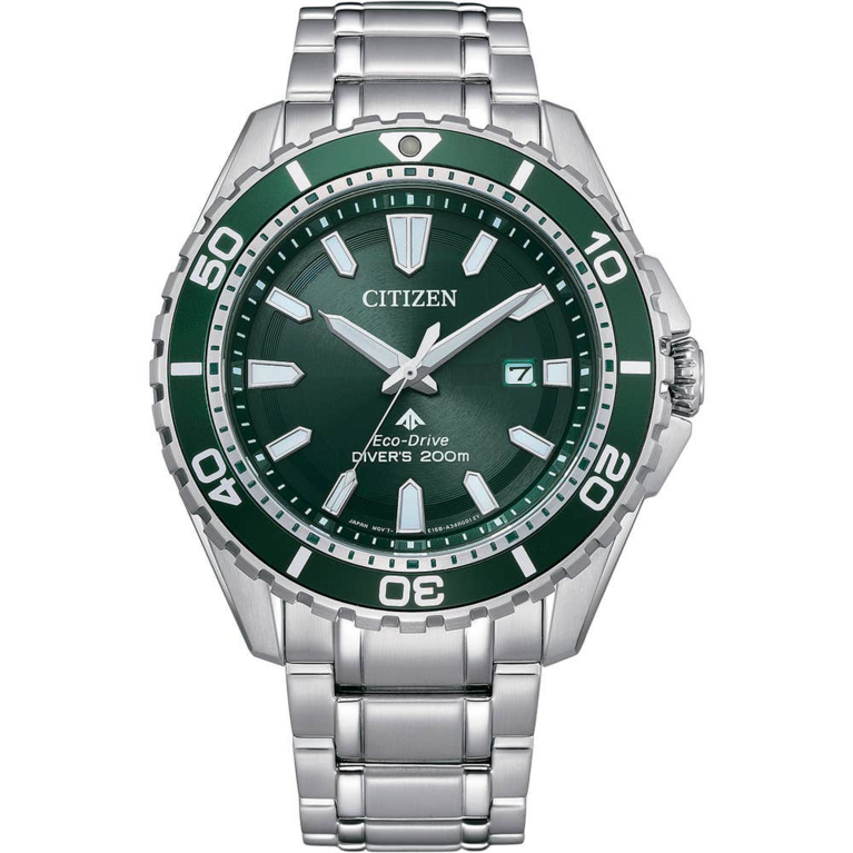 Citizen Eco-Drive Promaster Diver Green Dial Stainless Steel Mens Watch BN0199-53X