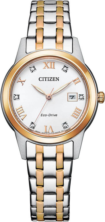 Citizen Eco-Drive Silhouette Crystal White Dial Two Tone Womens Watch FE1246-85A