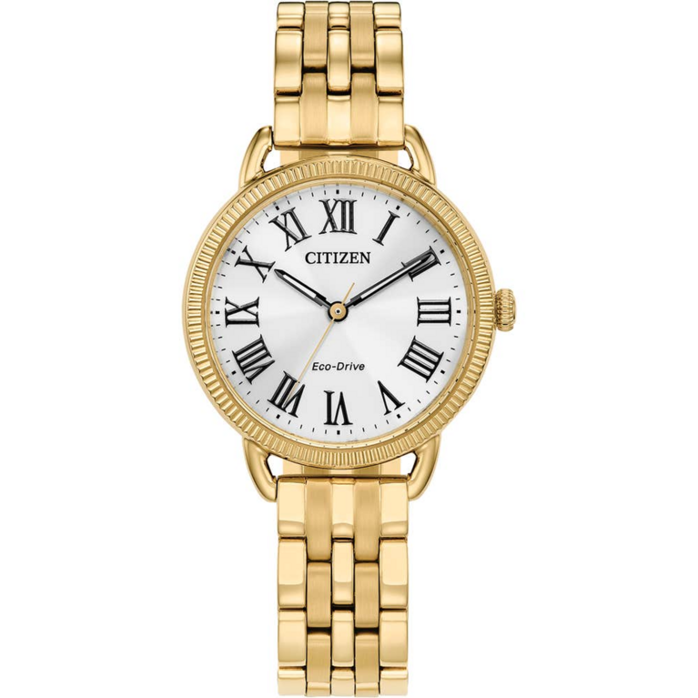 Citizen Eco-Drive White Dial Gold Plated Womens Watch EM1052-51A