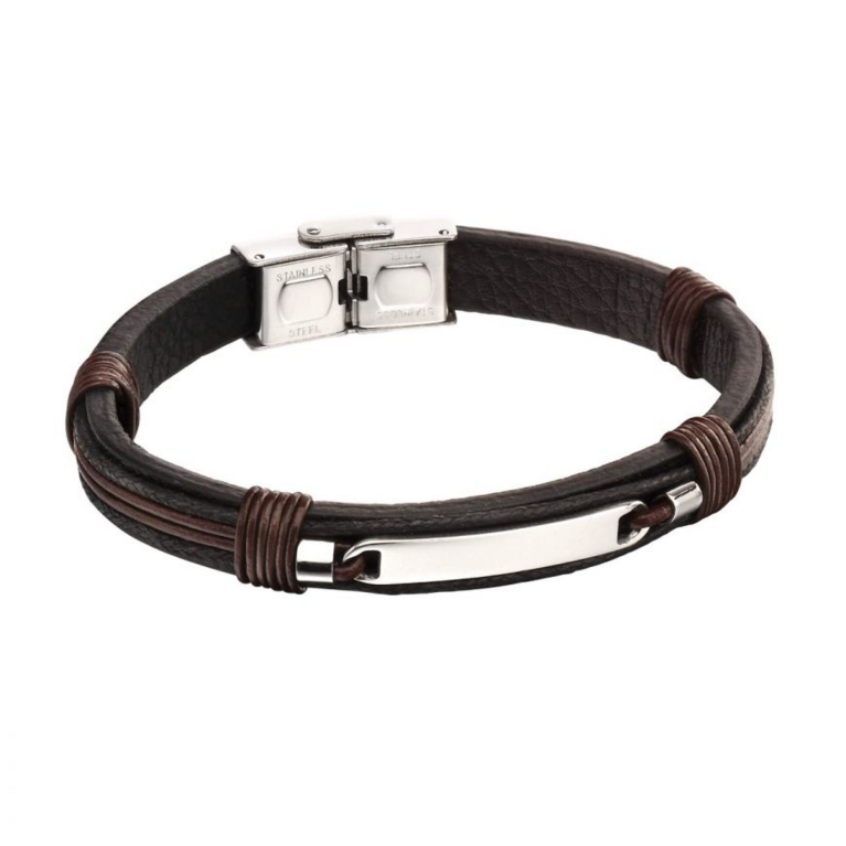 Fred Bennett Stainless Steel, Black & Brown Leather Woven Bracelet B5124
