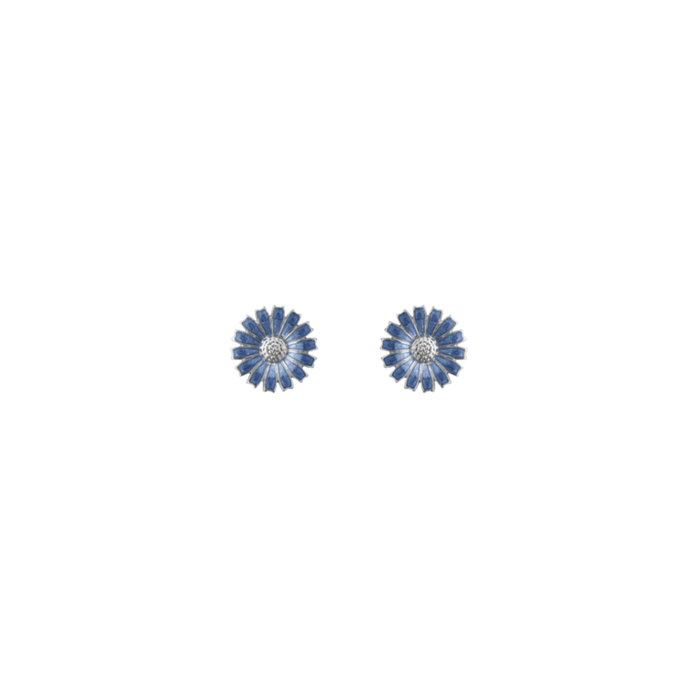 Georg Jensen DAISY Sterling Silver & Blue Enamel Stud Earrings 20001544