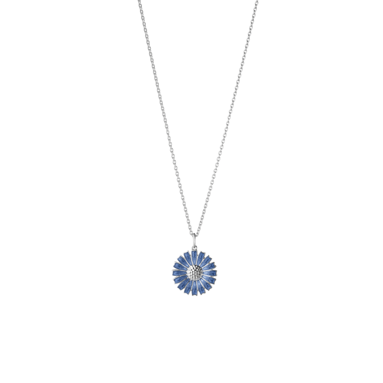 Georg Jensen DAISY Sterling Silver Sterling Silver & Blue Enamel Pendant Necklace 20001545