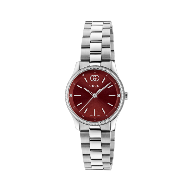 Gucci G-Timeless Burgundy Dial Stainless Steel Womens Quartz Watch YA1265069