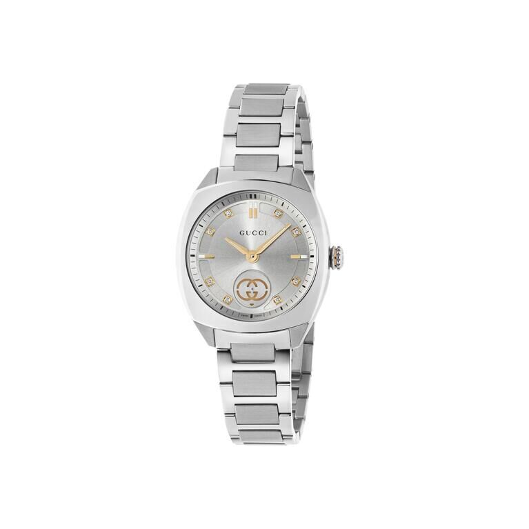Gucci Interlocking Silver Dial Stainless Steel Womens Quartz Watch YA142510