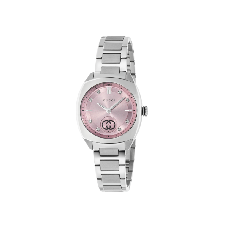 Gucci Interlocking Pink Dial Stainless Steel Womens Quartz Watch YA142511