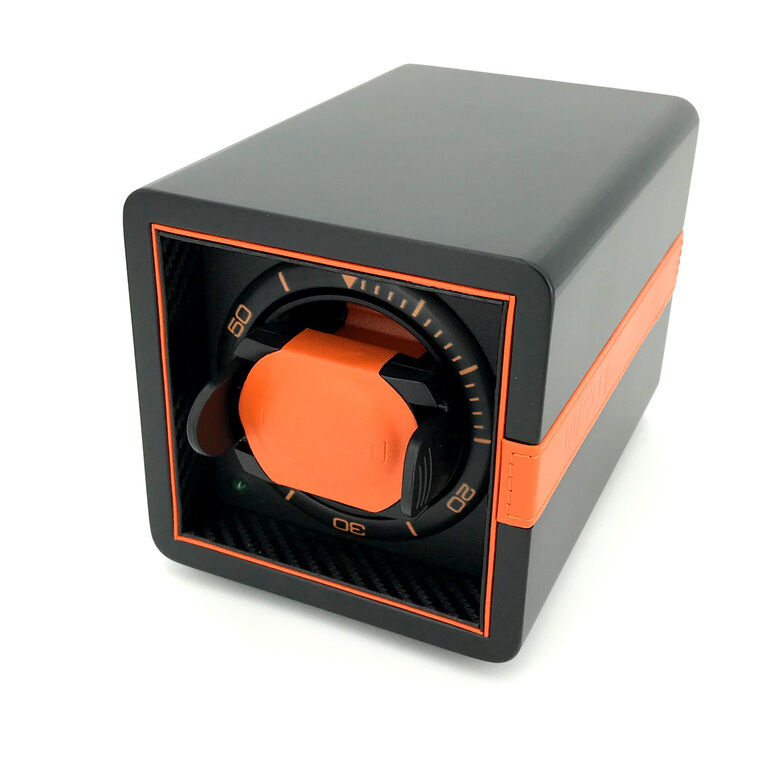 LEANSCHI Matt Black & Orange Wood Single Winder Watch Winding Box WS01-IVO2
