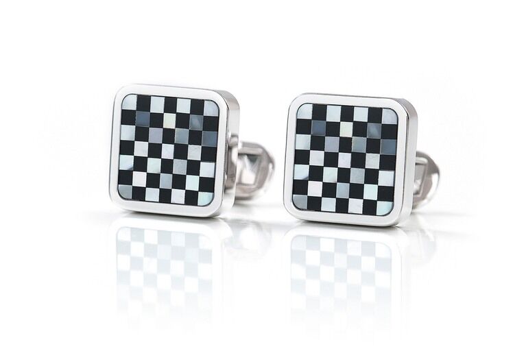 LEANSCHI Sterling Silver, Onyx & Mother of Pearl T-Bar Cufflinks AN HOMAGE TO KOLO M. (VIENNA 1900)