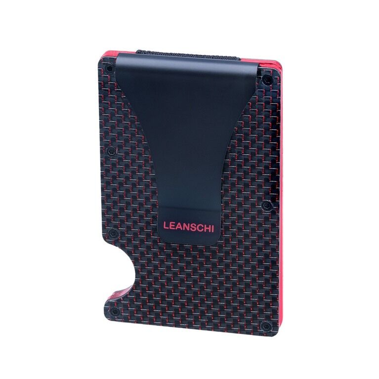 LEANSCHI Tech Wallet Black & Red Carbon Fibre RFID Safe Credit Card Holder