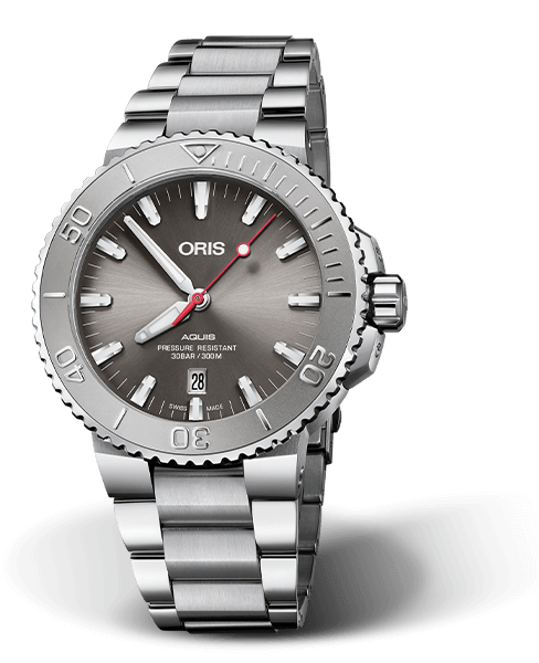 Oris Aquis Date Relief Grey Dial Stainless Steel Mens 43.5mm Watch