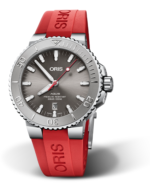 Oris Aquis Date Relief Grey Dial Stainless Steel & Rubber Mens 43.5mm Watch