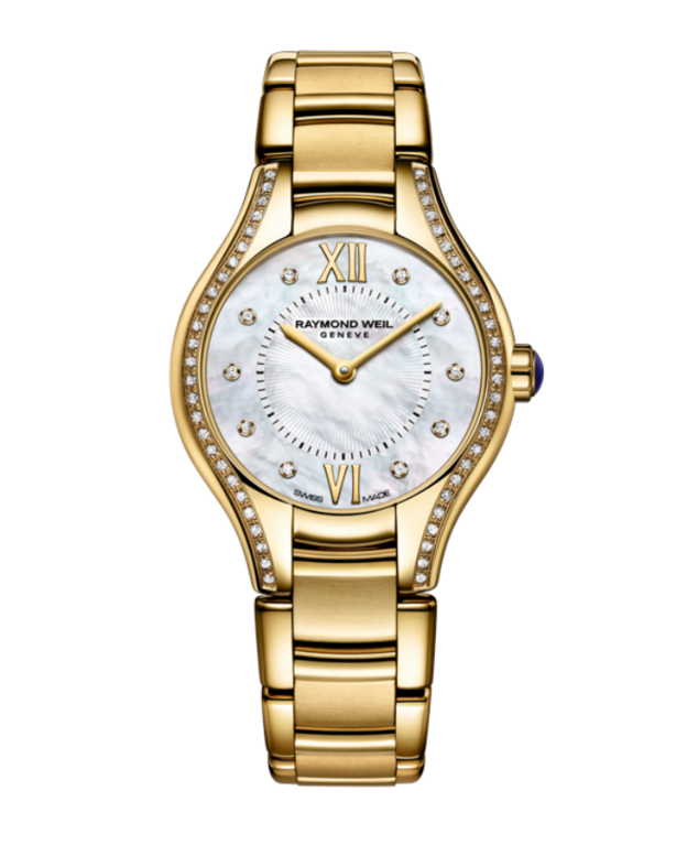 Raymond Weil Noemia Mother of Pearl Dial Diamond Set PVD Gold Plated Womens Quartz Watch 24mm 5124-PS-00985