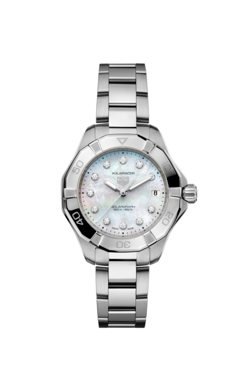 TAG Heuer Aquaracer Professional 200 Solargraph Stainless Steel Mother of Pearl Diamond Set Dial Womens Quartz 34mm Watch WBP1313.BA0005