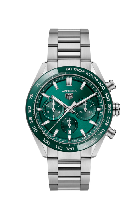TAG Heuer Carrera Calibre HEUER 02 Green Dial Stainless Steel Mens Chronograph Watch CBN2A1N.BA0643