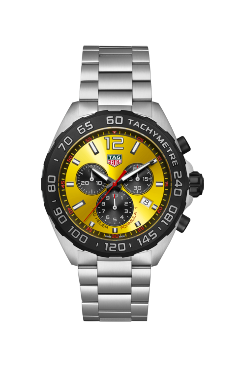 TAG Heuer Formula 1 Yellow Dial Stainless Steel Mens Quartz Chronograph Watch CAZ101AM.BA0842