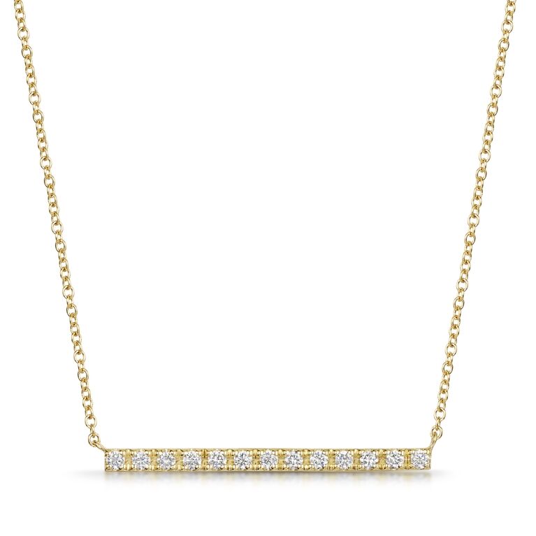 18ct Gold 0.40ct Diamond Set Bar Pendant Necklace